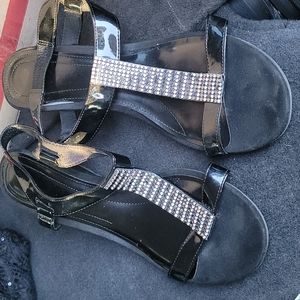 Black rhinestone comfort plus size 11 heels wedges